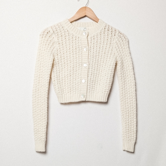 WILFRED Fortune Cardigan Alpaca Mohair Sweater Crochet White XXS Aritzia - Picture 7 of 11